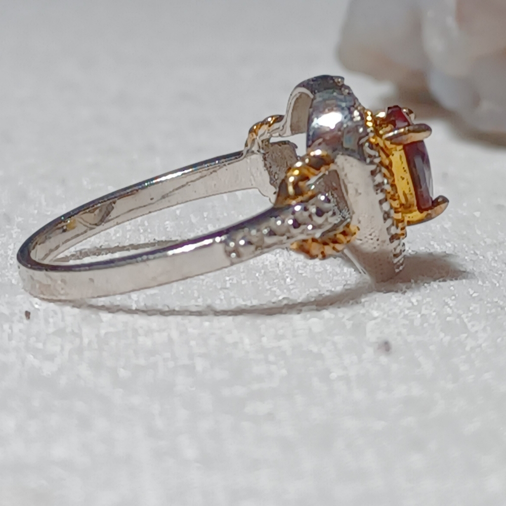 VINTAGE RSE STERLING SILVER HEART GARNET RING - Picture 6 of 10
